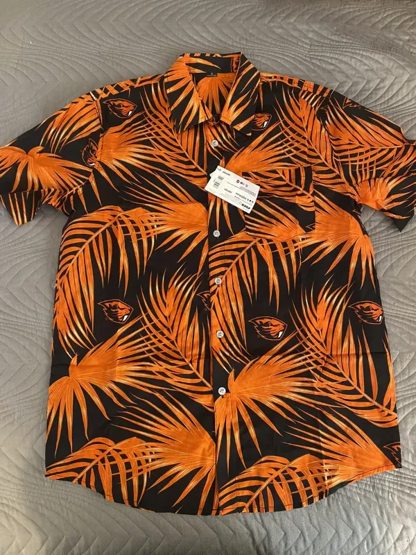 Photo 1 of [Size M] FOCO NCAA College Team Logo Floral Tropical Button Up Shirt Oregon State Beavers 9-1157 Team Color- Beavers