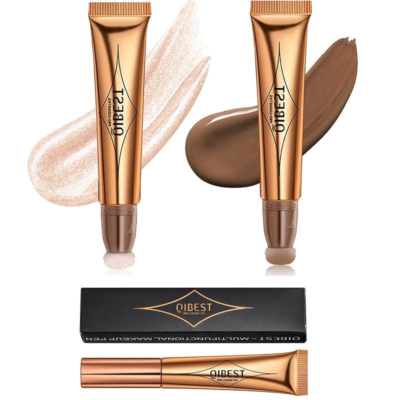 Photo 1 of 2PCS Highlighter Wand, Contour Wand Dupe, Contour Beauty Wand, Contour Beauty Wand, Liquid Highlighter Beauty Wand With Cushion Applicator, Face Highlight Bronzer Stick with Cushion Applicator
