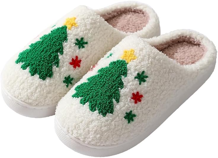 Photo 1 of [Size 8 Women's] FRZTOUR Christmas Slippers Memory Foam for Women Men, Cozy Plush Warm Non-Slip Holiday Slides with Santa Reindeer Designs Indoor Outdoor
