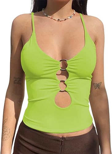Photo 1 of [Size L] LYANER Women's Deep V Neck O Ring Cut Out Sleeveless Tank Cami Crop Top