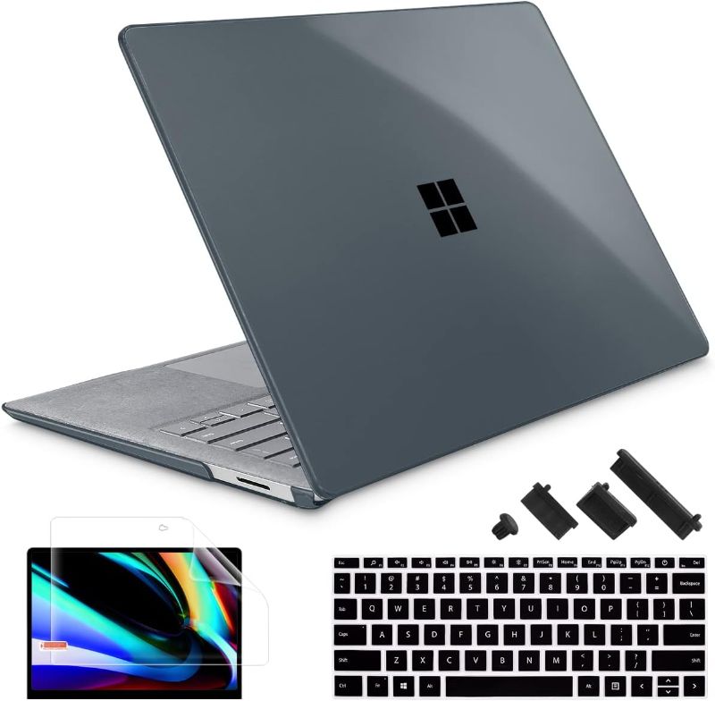 Photo 1 of May Chen Case for 13.5" Microsoft Surface Laptop 3/4/5 with Alcantara Palm Rest Model 1867 1958 1950 (2019 2021 2022), Plastic Hard Shell Case with Keyboard Cover + Screen Protector, Crystal Black
