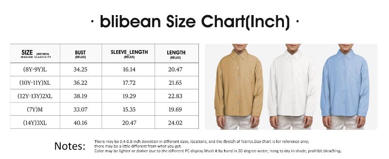 Photo 2 of [Size  14-15 Years] blibean Boy Fall Long Sleeve Button Down Shirt Kid Size 6-14 Years Old- Khaki