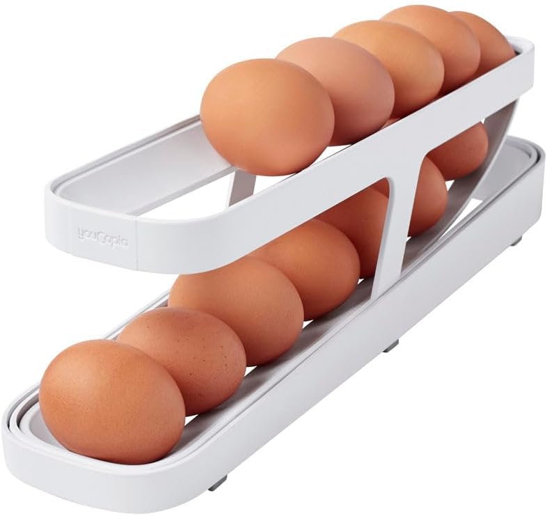 Photo 1 of 2-Tier Rolldown Refrigerator Egg Dispenser Rolling Egg Holder Storage Rack White
