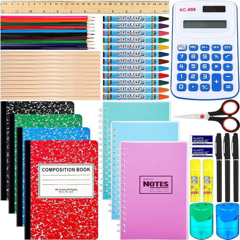 Photo 1 of Fainne 62 Pcs School Supplies for Kids Stationery Supplies Bundle Kit Office and School Supplies Back to School Supplies Stationery Kit Desk Accessories for Home Office Middle, High School College
