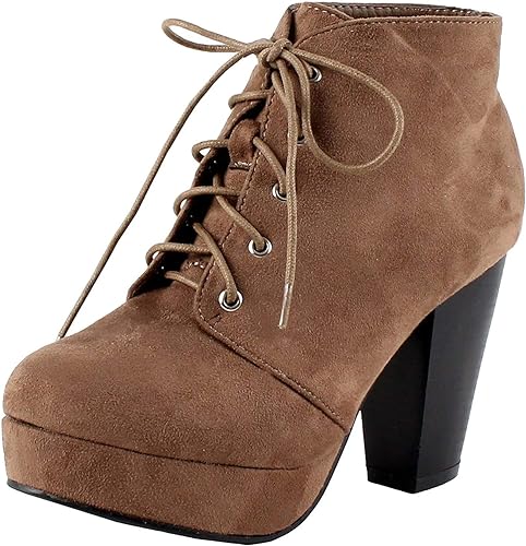 Photo 1 of Forever Camille-86 Women's Comfort Stacked Chunky Heel Lace Up Ankle Booties 7.5