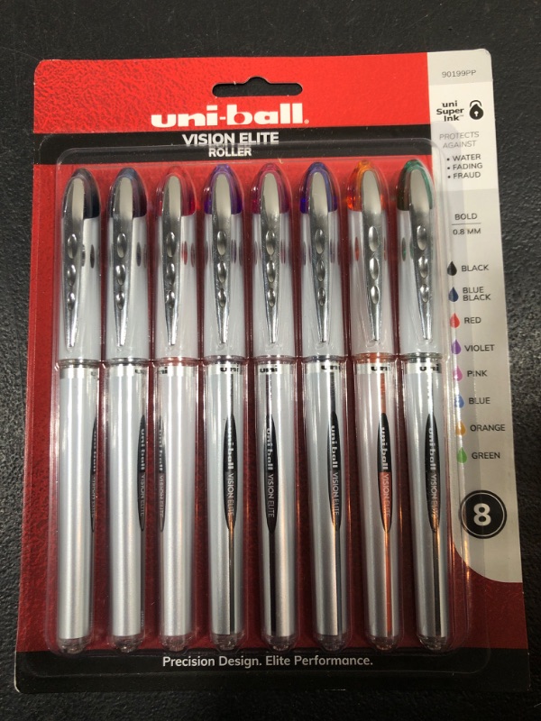 Photo 2 of Uniball Vision Elite Rollerball Pens, Assorted Pens Pack of 8, Bold Pens with 0.8mm Ink, Ink Black Pen, Pens Fine Point Smooth Writing Pens, Bulk Pens, and Office Supplies