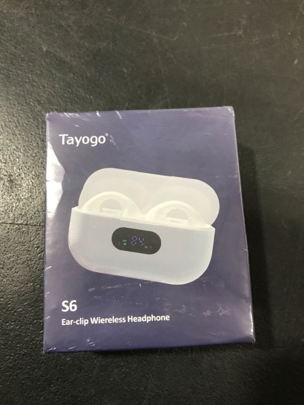 Photo 2 of Tayogo Ear Clip Bluetooth Headphones, Open Ear Clip Headphone with Mic/Display, Wireless Ear Clips Ear Buds, Bluetooth V5.3, 80 Hours Playtime with Charging Case for Running, Workout-White