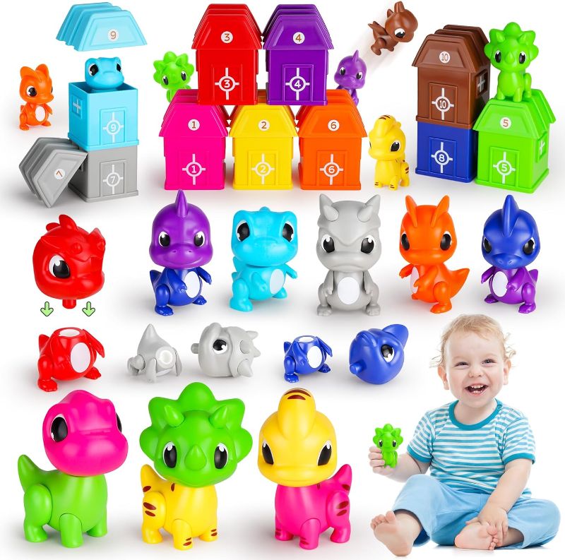 Photo 1 of 40Pcs Dino Montessori Toy for 1 2 3 Year Old, Educational Toys for Toddler Boys Age 1-3 Yr 12-18 Month, Christmas Birthday Gifts for 1+ Year Old Boy Girl, Learning Dinosaur Toy for Kids 2-4