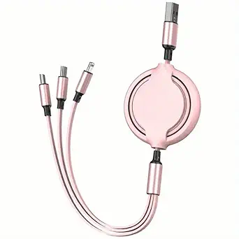 Photo 1 of glogo 3 in 1 clear retractable charging cable [3a,3ft] multi usb cable fast charger cord for iphone, samsung, ipad, tablets, switch and more?pink?