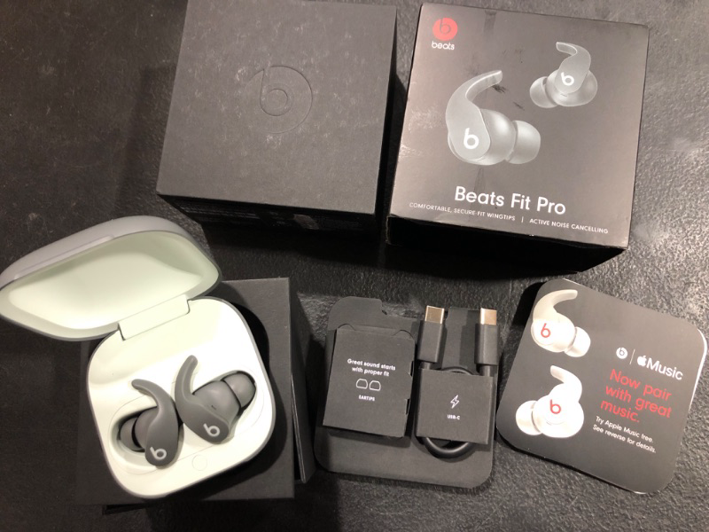 Photo 4 of Beats Fit Pro – True Wireless Noise Cancelling Earbuds – Apple H1 Headphone Chip, Compatible with Apple & Android, Class 1 Bluetooth®, Built-in Microphone, 6 Hours of Listening Time – Sage Gray Sage Gray Fit Pro