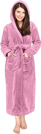 Photo 1 of (L) NY Threads Women Fleece Hooded Bathrobe - Plush Long Robe Light Pink 