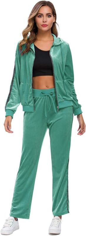 Photo 1 of (3XL) Unifizz Women's Tracksuit Sets 2 Piece Sweatsuits Velvet Zipped Hoodie Tops and Sweatpants Jogging Suits Outfits