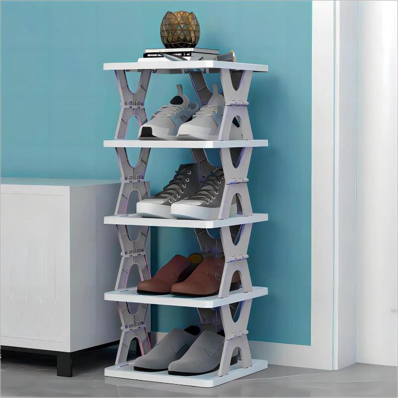 Photo 1 of 5-layer Gray Foldable Free-installation Shoe Rack Simple Indoor Room Home Storage Storage Shoe Rack Folding Shoe Cabine