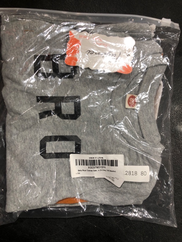 Photo 2 of ( 3-6 Months)  Baby Boy Clothes Sets Short Sleeve Letter Printed T-Shirt Tops + Solid Color Short Pants X-grey