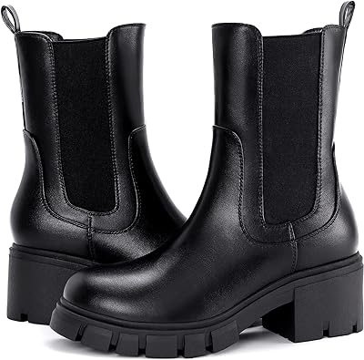 Photo 1 of 7.5 Women's Platform Lug Sole Chelsea Pull On Winter Mid Calf Booties