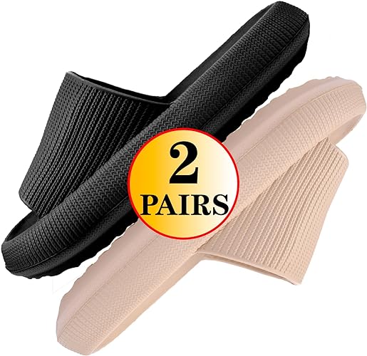 Photo 1 of ?2 pairs?Cloud Slippers for Women and Men, Massage Shower Bathroom Non-Slip Quick Drying Open Toe Super Soft Comfy Thick Sole Home House Cloud Cushion Slide Sandals for Indoor & Outdoor Platform Shoes

