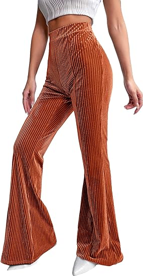 Photo 1 of Floerns Women's Velvet Elastic Waist Flare Leg Palazzo Long Pants Trousers
