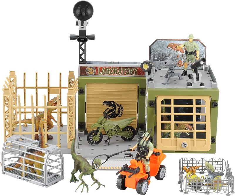 Photo 1 of Flyintoys Dinosaur Toys for Kids,Dinosaurs Figures Playset with trex,Soldier,Lab,Dino Cage,Hunting Equipment,Create a Dino World,Educational Toy Birthday Children's Day Gift for Toddler 3-9 Boys&Girls
