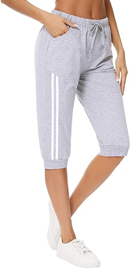 Photo 1 of Kvswiu Womens Capri Sweatpants Workout Running Cropped Jogger Pants with Pockets
