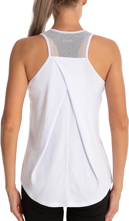 Photo 1 of Aeuui Womens Workout Tops for Women Racerback Tank Tops Mesh Yoga Shirts Athletic Running Tank Tops Sleeveless Gym Clothes
