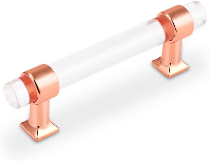 Photo 1 of 5 Pack Orger Cabinet Handles Kitchen Drawer Pulls Clear Acrylic Cabinet Pulls 4 inch Hole Centers, Rose Gold Finish Drawer Handles for Bathroom Cupboard
