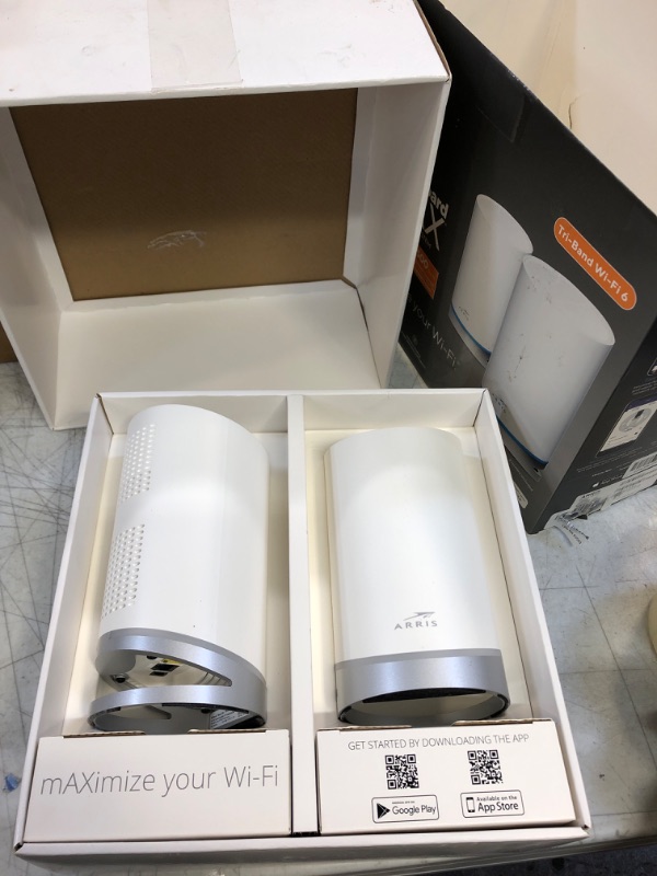 Photo 2 of ARRIS SURFboard mAX W121 Tri-Band Mesh Wi-Fi 6 System | AX6600 Wi-Fi Speeds up to 6.6 Gbps | Coverage up to 5,500 sq ft| 4.8 Gbps Backhaul | Two 1 Gbps Ports per Node | Alexa Support |2 Year Warranty Mesh System - mAX