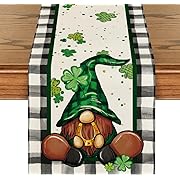 Photo 1 of Artoid Mode Buffalo Plaid Shamrock Gnome St. Patrick's Day Table Runner, Seasonal Spring Holiday Kitchen Dining Table Decoration