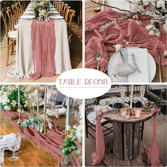Photo 1 of  Cheesecloth Table Runner 10Ft Dusty Rose Table Runner Gauze for Boho Rustic Wedding Centerpieces, Baby Shower Decorations Tea Party Mother’s Day Dinner Dusty Pink