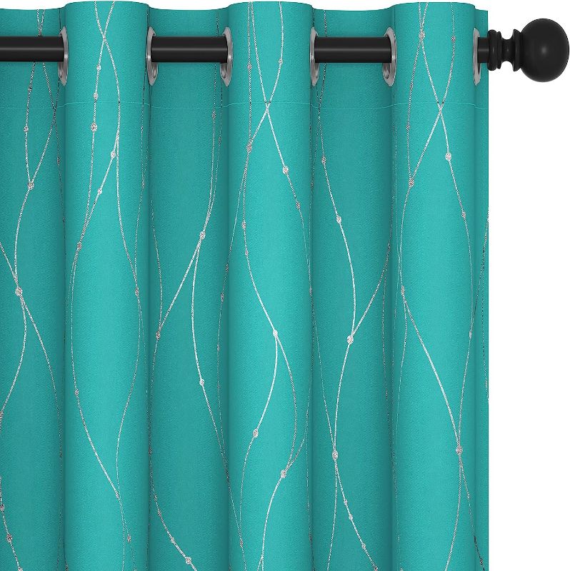 Photo 1 of 
Deconovo Teal Blackout Curtains for Bedroom and Living Room, 84 Inch Long - Light Blocking Window Drapes with Floral Pattern (42 x 45 Inch, Turquoise, 2 Panels)