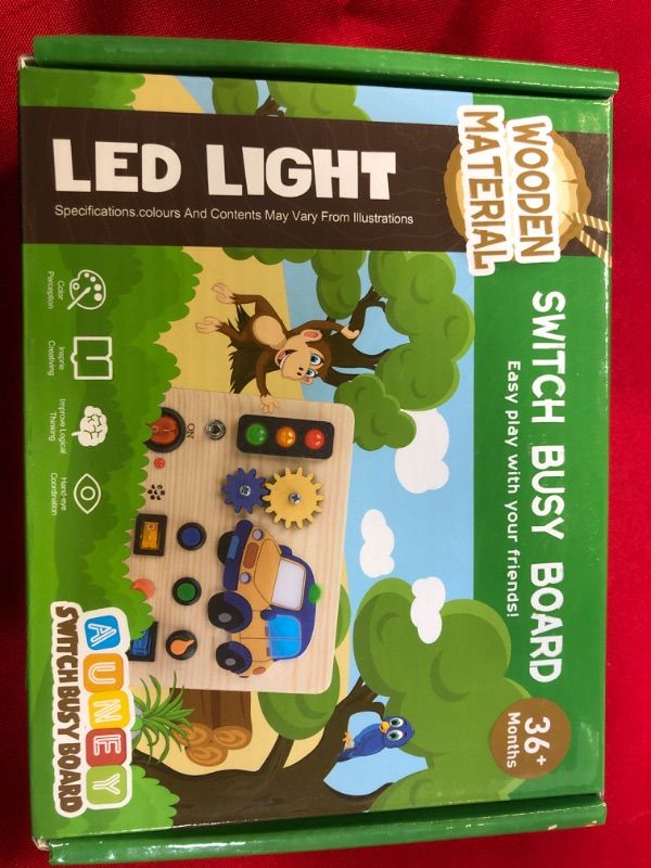 Photo 1 of Auney Montessori Busy Board with Traffic Led Lights,Wooden Sensory Toys for Toddlers 1,Baby Travel Toys with 7 Different Led Lights Sound Button,Educational Toys for 1+ Year Old Boy Car Style Gift