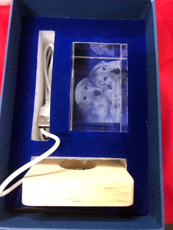 Photo 1 of 3D LovePix Personalized 3D Crystal Photo - Multicolor Light Base and Gift Box Included| Customized 3D Laser Etched Crystal Photo for Moms, Dads, Birthdays & Gifts - Rectangular (Small)