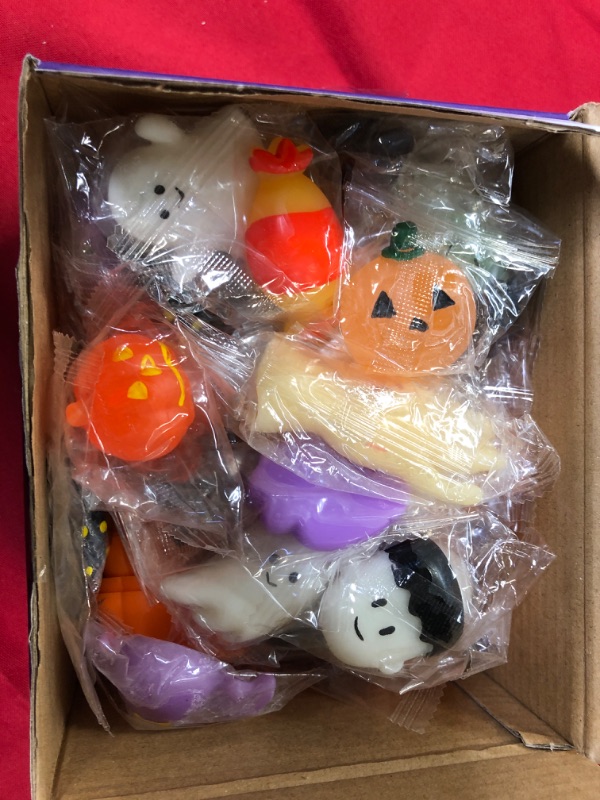 Photo 2 of 12 Pack Halloween Pumpkin Jars with 24 Pieces Pumpkin Toys Ghost Relieve Stress Fidget Toys Pumpkin Stress Ball Halloween Party Favors Gifts for Kids, Girls, Boys (Halloween Mochi Squishy A)