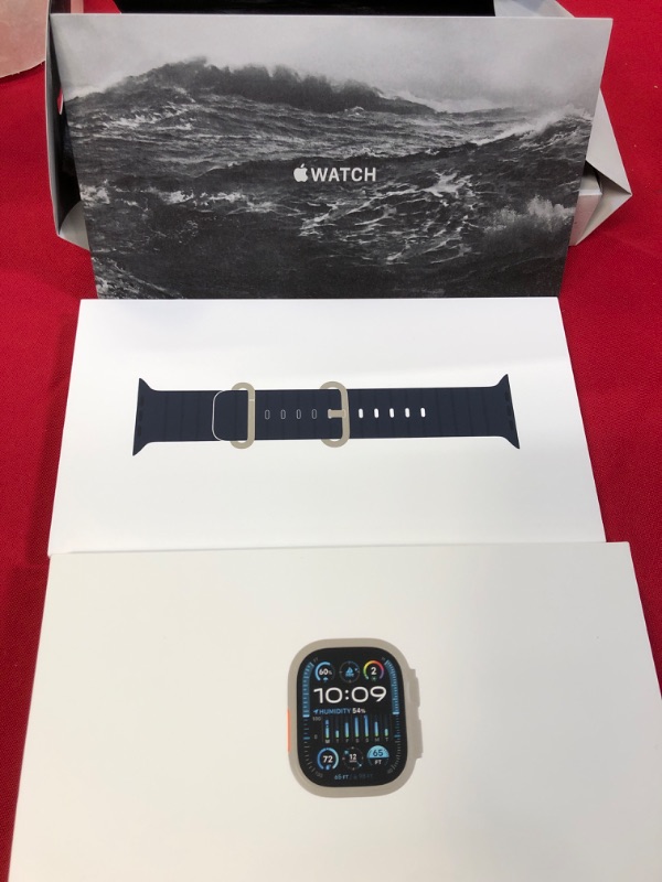 Photo 2 of Apple Watch Ultra 2 [GPS + Cellular 49mm] Smartwatch with Rugged Titanium Case & Blue Ocean Band. Fitness Tracker, Precision GPS, Action Button, Extra-Long Battery Life, Bright Retina Display Titanium Case with Blue Ocean Band One size - fits 130-200mm wr