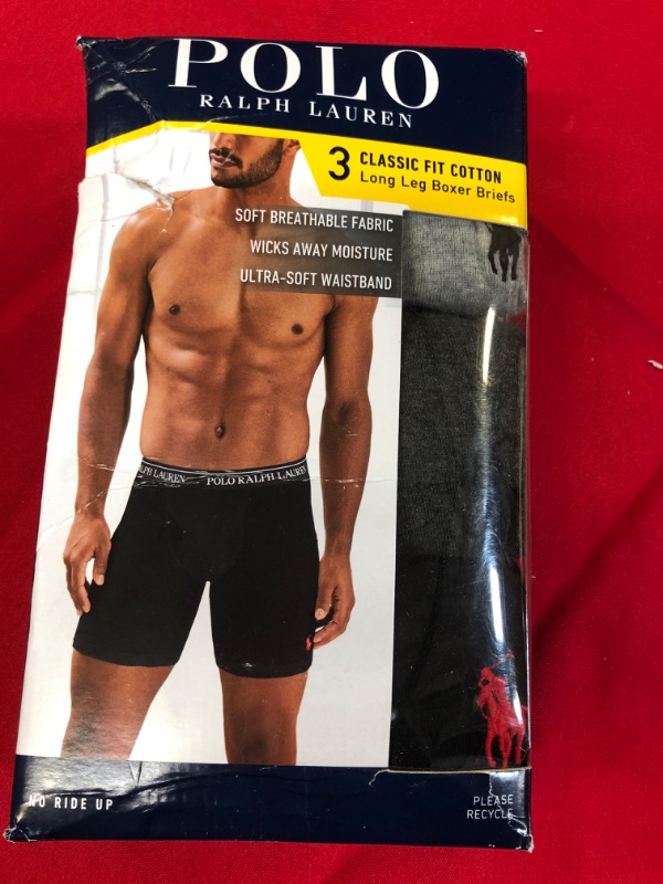 Photo 2 of POLO RALPH LAUREN Mens Classic Fit Cotton Briefs, Trunks & Long Leg Available, 3-pack Boxer Long Leg X-Large Andover Heather/Madison Heather/Black