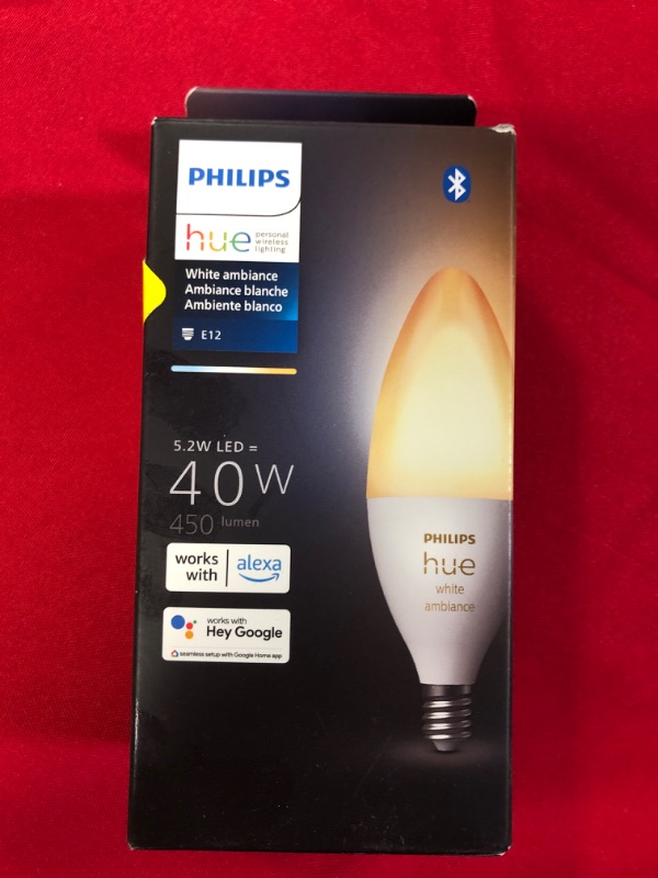 Photo 1 of Philips Hue White Ambiance E12 LED Candle Light Bulb & Smart Dimmer Switch with Remote, Turns Hue Lights On, Off, Dims or Brightens, Toggles Between Scenes, Hue Bridge Required, 1-Pack White Ambiance 1 Count (Pack of 1) Smart Bulb + Smart Bulb