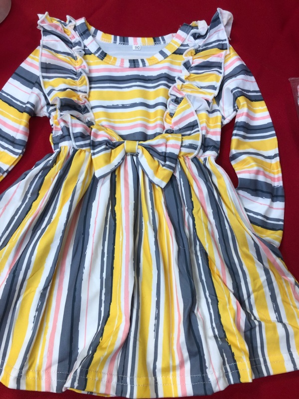 Photo 1 of Infant Toddler Baby Girl Clothes Ruffle Long Sleeve Casual Dress Color Stripes Gift Cute Fall Winter 3-24