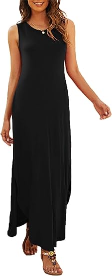 Photo 1 of Casual Summer Sleeveless Dress Loose Split Maxi Dresses XL