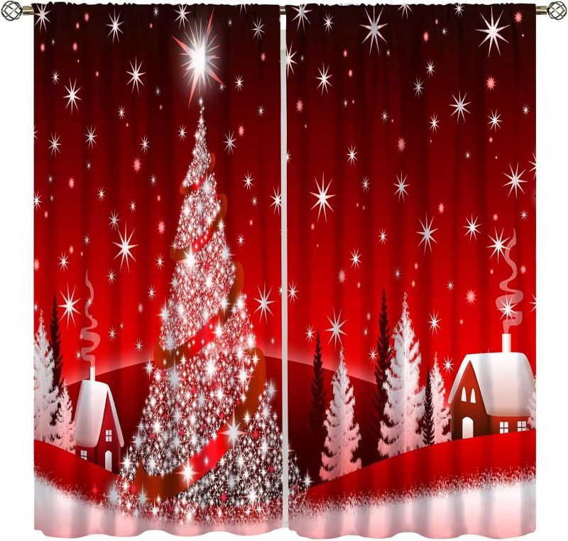 Photo 1 of 
Red Christmas Curtains Cute Winter Holiday Xmas Gifts Snowflakes Elf Living Room Window Drapes 42" X 45"