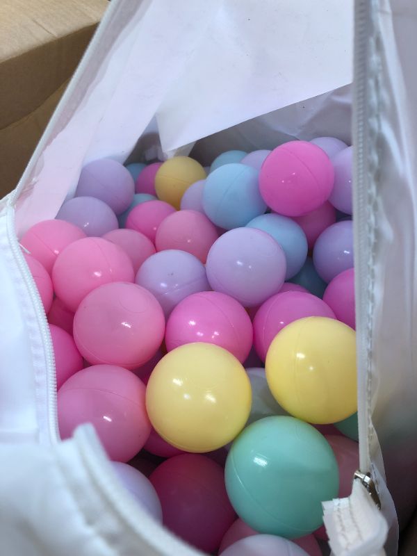 Photo 2 of Amazon Basics BPA Free Crush-Proof Plastic Ball Pit Balls with Storage Bag, Toddlers Kids 12+ Months, 6 Pastel Colors - Pack of 400 6 Pastel Colors 400 Balls