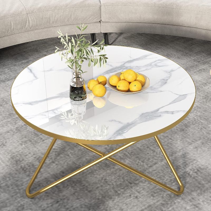 Photo 1 of HLR Round Coffee Table with White Faux Marble Top