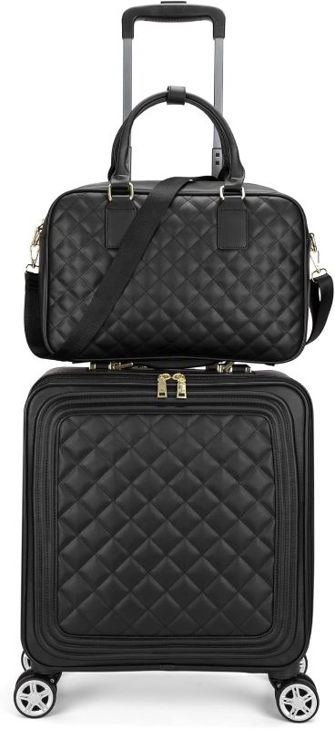 Photo 1 of feilario Leather Softside Carry On Luggage Double Spinner Wheels Checked Suitcase - 16in - missing small piece 