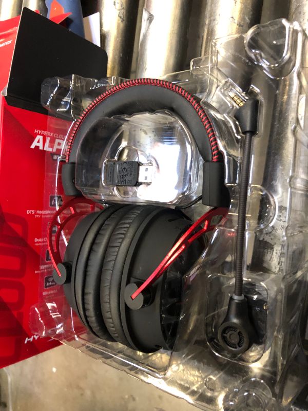 Photo 2 of HyperX Cloud Alpha Wireless - Gaming Headset for PC, 300-hour battery life, DTS Headphone:X Spatial Audio, Memory foam, Dual Chamber Drivers, Noise-canceling mic, Durable aluminum frame Red Wireless Cloud Alpha Headset