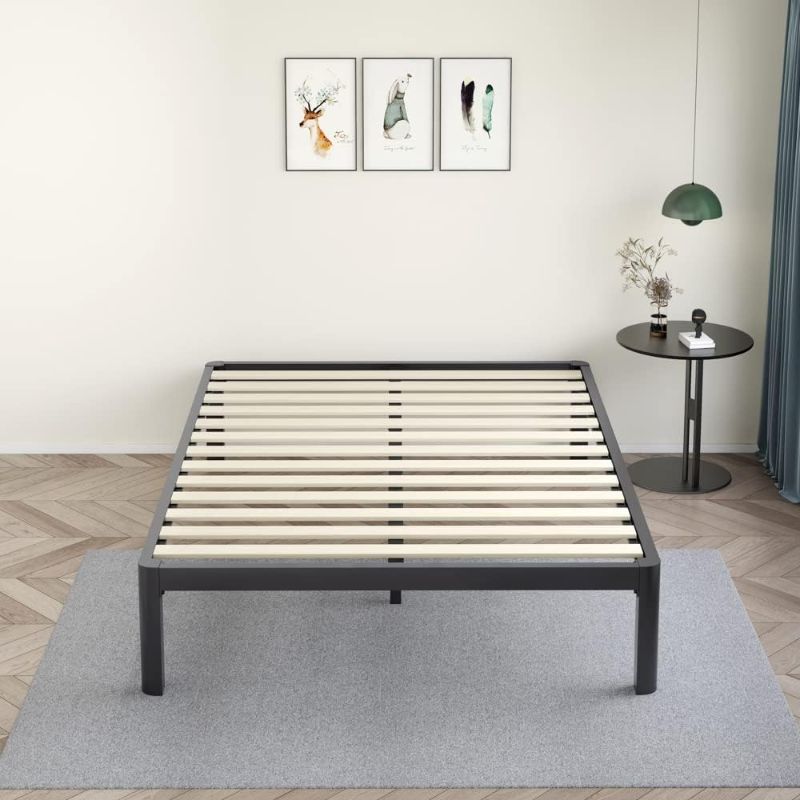 Photo 1 of 14 Inch King Platform Bed Frames with Wooden Slats, Black 3500 Lbs Heavy Duty Metal Bed Frame with Anti-Collision Round Legs, No Box Spring Needed, Easy Assembly