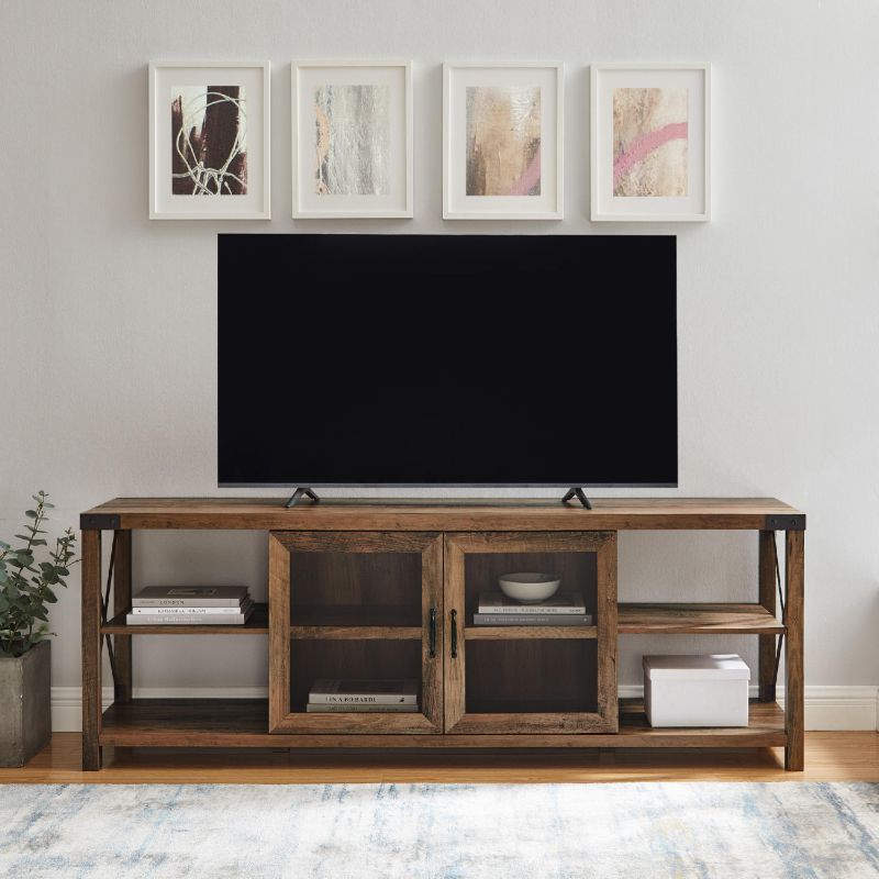 Photo 1 of 70" Farmhouse Metal X TV Stand in Reclaimed Barnwood by Walker Edison
