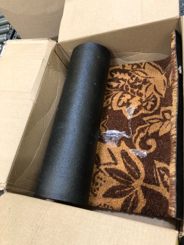 Photo 2 of Coir Door Mat, Entryway Floor Mats with Non-Slip PVC Backing, Indoor Outdoor Mat for Front Door Decor, Home, and Office, Welcome Mats with Floral Print, Brown, 30"x17"