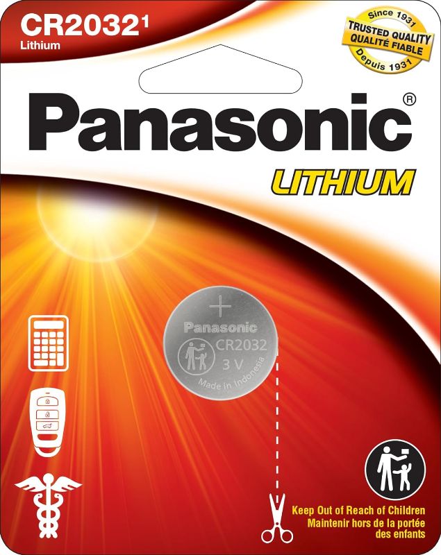 Photo 1 of -Panasonic CR2032 3.0 Volt Long Lasting Lithium Coin Cell Batteries in Child Resistant, Standards Based Packaging, 1-Battery Pack
