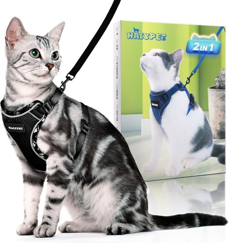 Photo 1 of [MAX Safety] Cat Harness and Leash Set, Escape Proof Kitten Harness with Adjustable Reflective Strips, Long Cat Leash, Soft Breathable Vest for Walking Cat
