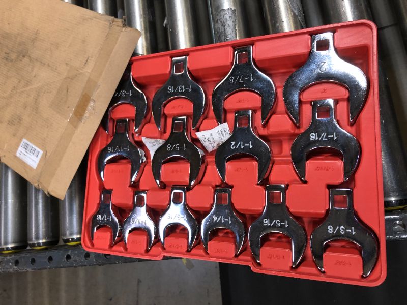 Photo 2 of 14-Piece Premium 1/2" Drive Jumbo Crowfoot Wrench Set | Include Standard SAE Sizes from 1-1/16" to 2" with Storage Tray | Chrome Vanadium Steel and Mirror Chrome Finish