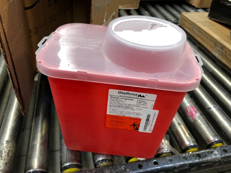 Photo 2 of 2 Gallon Size | Sharps and Biohazard Waste Disposal Container by Oakridge Products with Chimney Top Style Lid