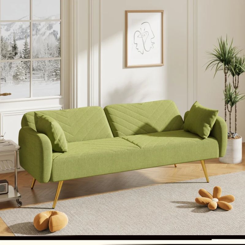 Photo 1 of ZNTS 70.47" Green Fabric Double Sofa with Split Backrest  W1658120161
